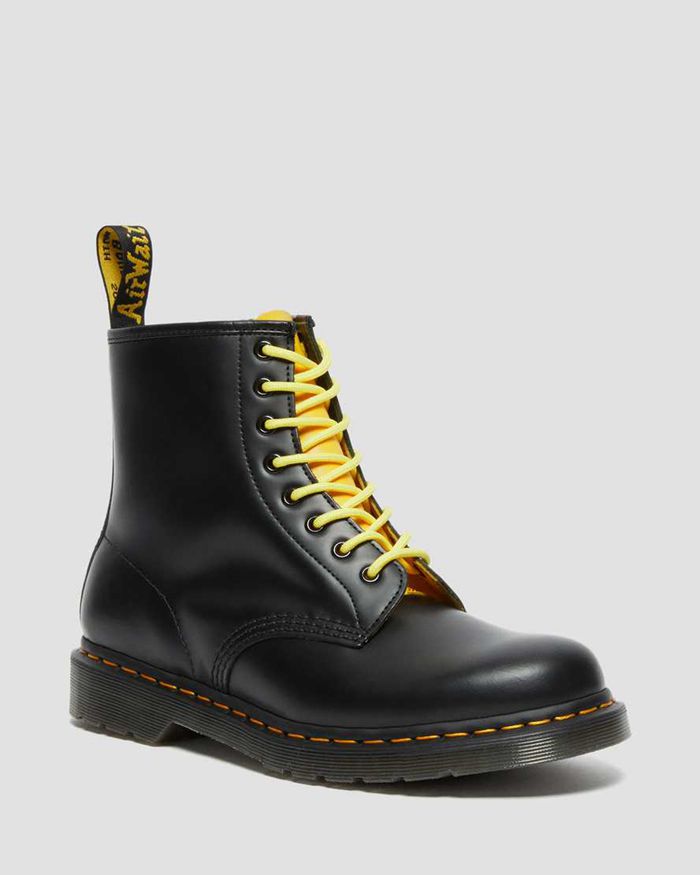 Dr Martens Womens 1460 Contrast Smooth Leather Lace Up Ankle Boots Black - 56942TNPC